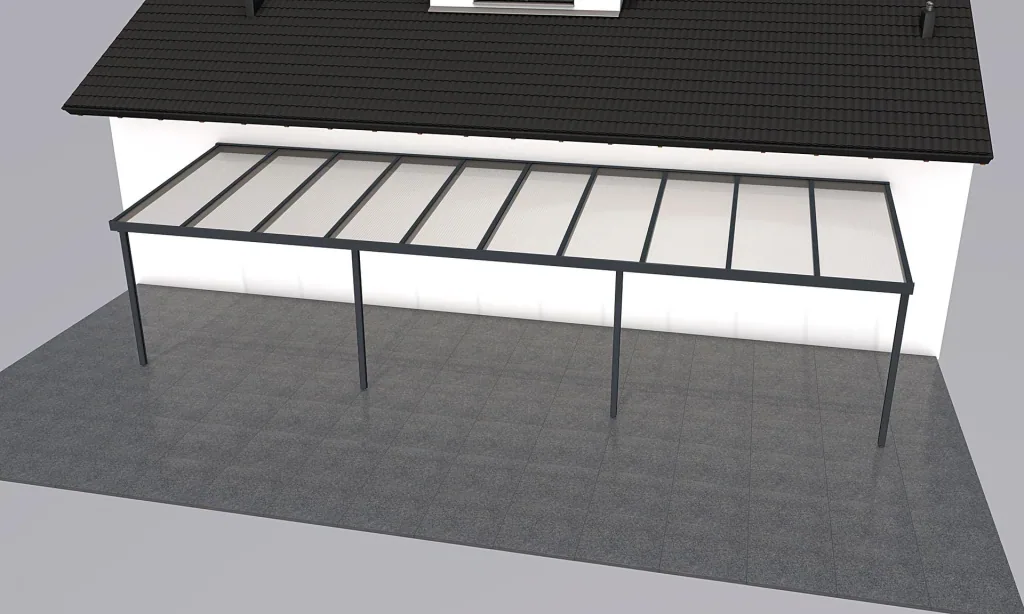 Terrassendach Premium, anthrazit, 10140 x 3060 mm - Polycarbonat Stegplatten 16 mm, weiß gestreift