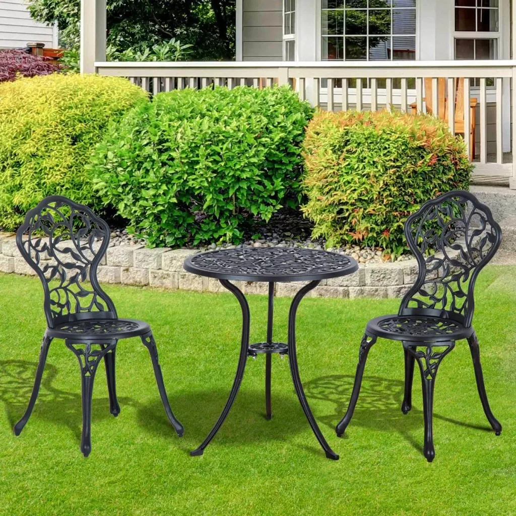 Bistroset 3-tlg. Gartenset aus Aluminiumguss Balkonset Bistrotisch mit 2 Stühlen Gartenmöbel Schwarz