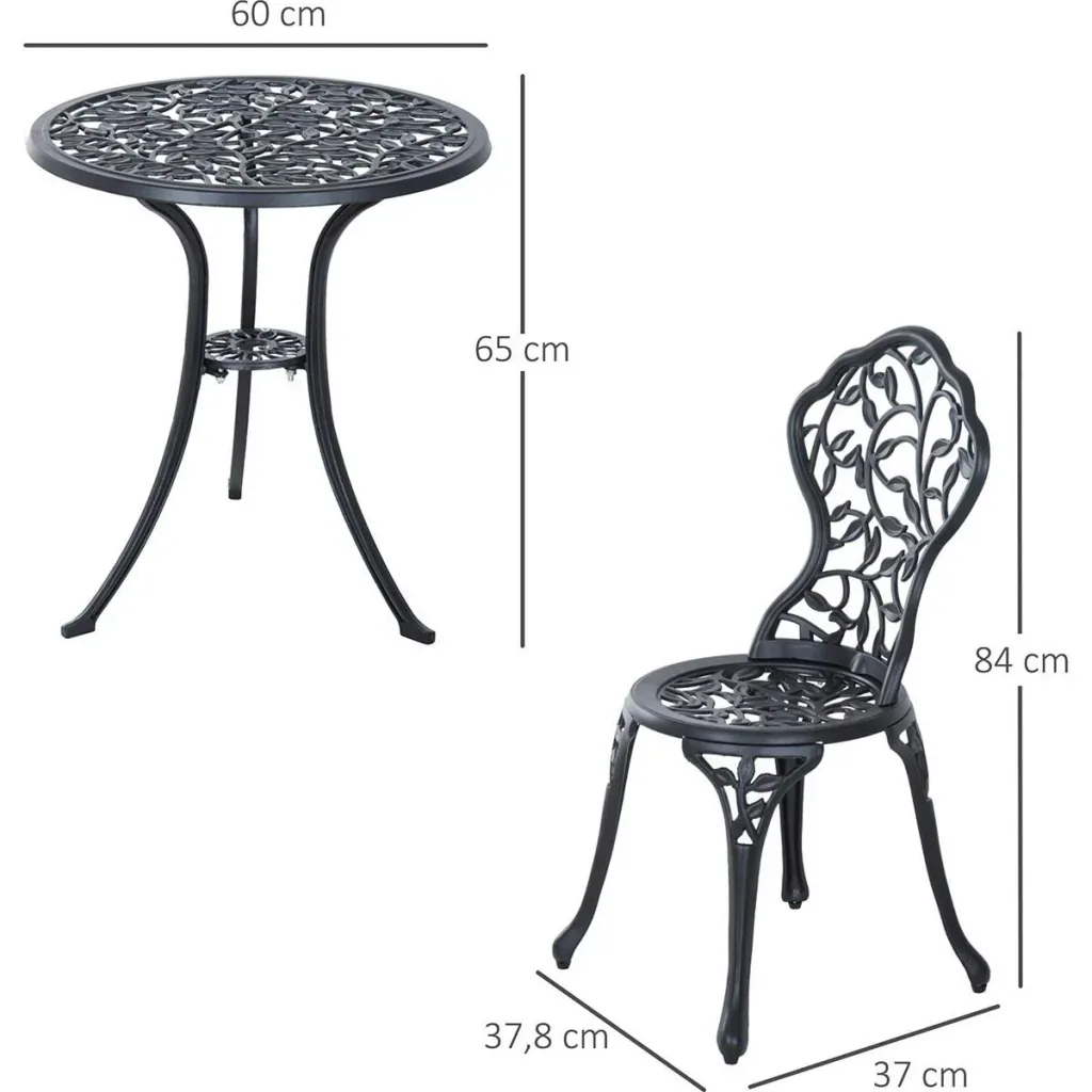 Bistroset 3-tlg. Gartenset aus Aluminiumguss Balkonset Bistrotisch mit 2 Stühlen Gartenmöbel Schwarz