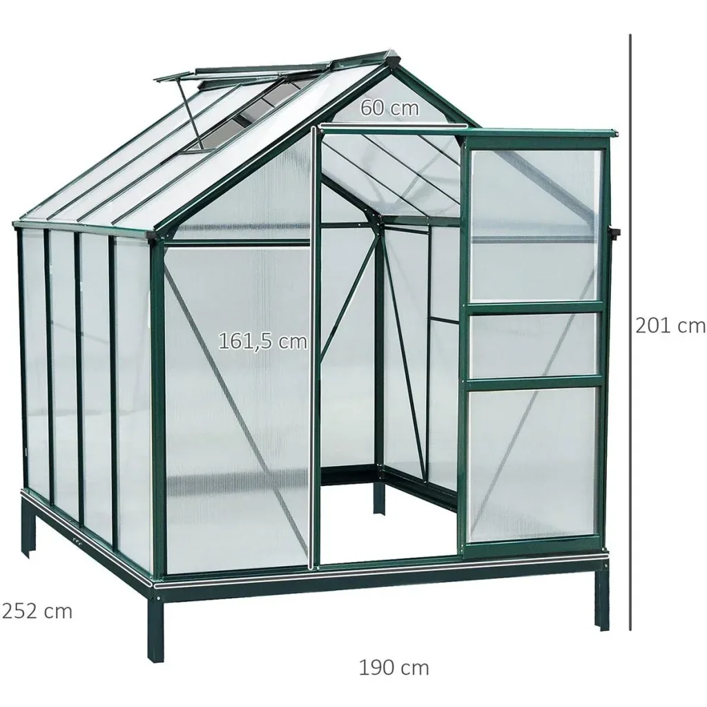 Gewächshaus mit Polycarbonat-Schale und Oberlicht, 190 x 252 x 201 cm