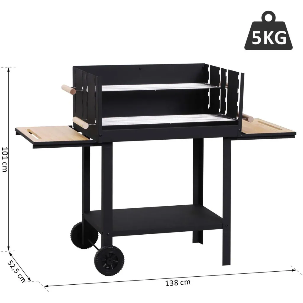 Kohlegrill Grillwagen Standgrill mit Windschutz 2 x Rost höhenverstellbar Metall Schwarz