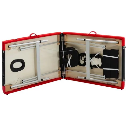 Klappbarer Massagetisch 2 Zonen Aluminium, schwarz und rot
