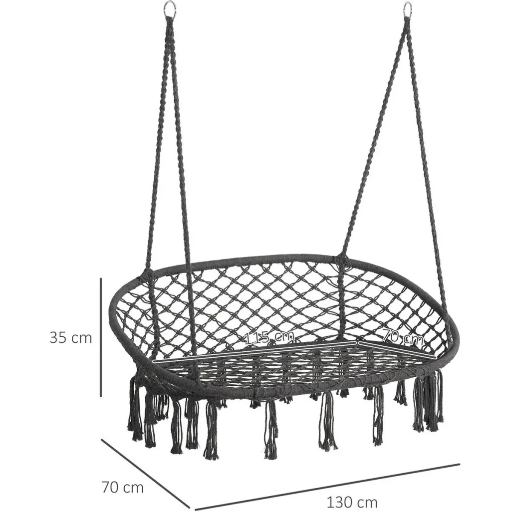 Hängesessel 2-persönlich - Boho-Stil - Grau - 130 x 70 x 35 cm