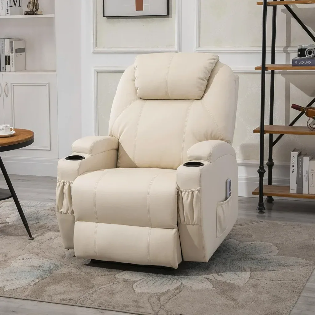 Massagesessel Relaxsessel Fernsehsessel Massagefunktion Liegefunktion Kunstleder Holz Metall Schaumstoff Beige