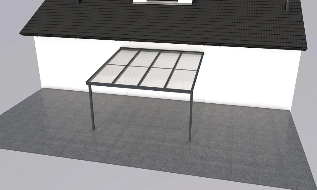 Terrassendach Premium, weiß, 4102 x 4060 mm - Acryl Stegplatten 16mm, klar