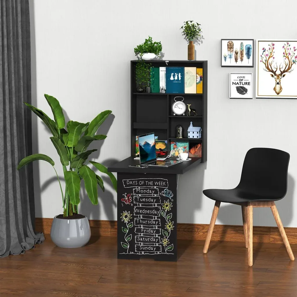 Wandtisch klappbar Wandklapptisch Klappschreibtisch mit Tafel Klappbarer Computertisch mit Stauraum Esstisch für Küche W