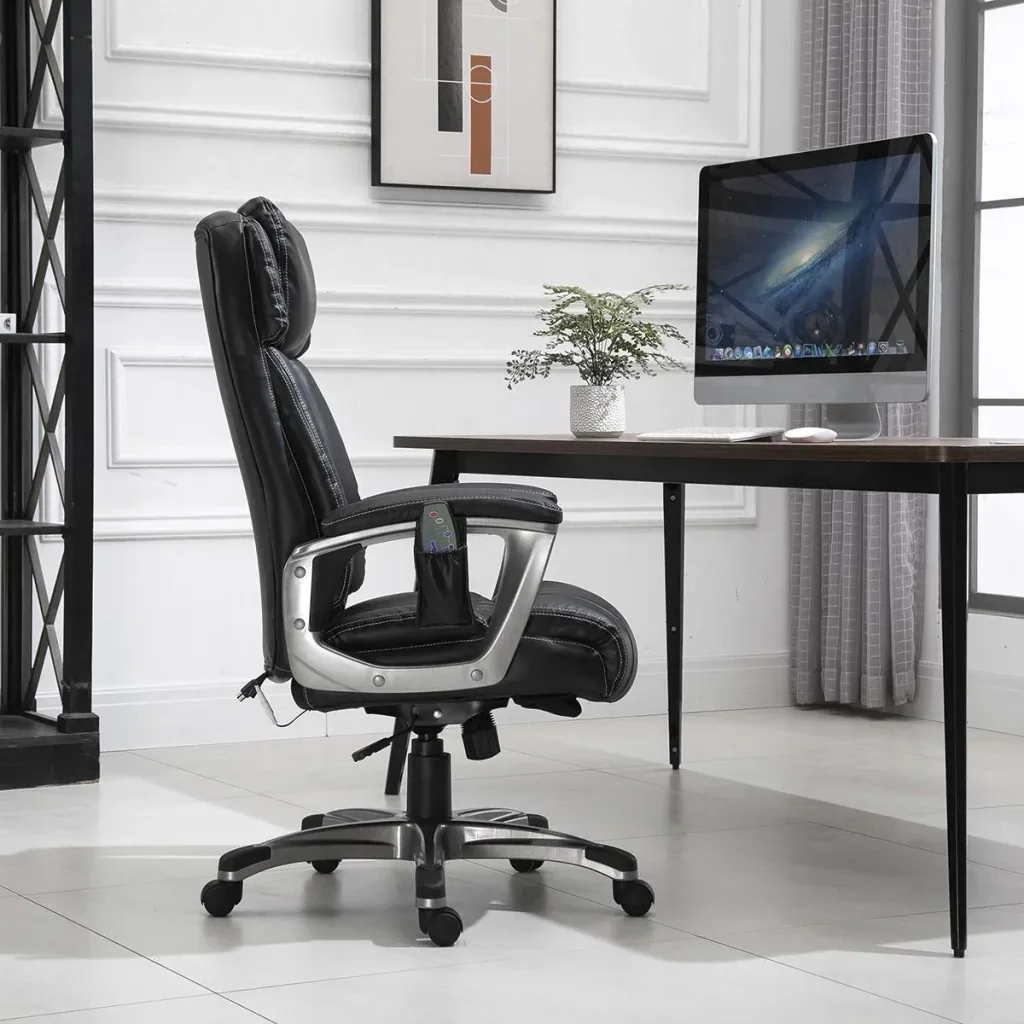 Massage-Bürostuhl 6-Punkt-Massage-Drehstuhl aus Kunstleder mit gewölbter Kopfstütze und Armlehne Schwarz 70 x 76,5 x 114
