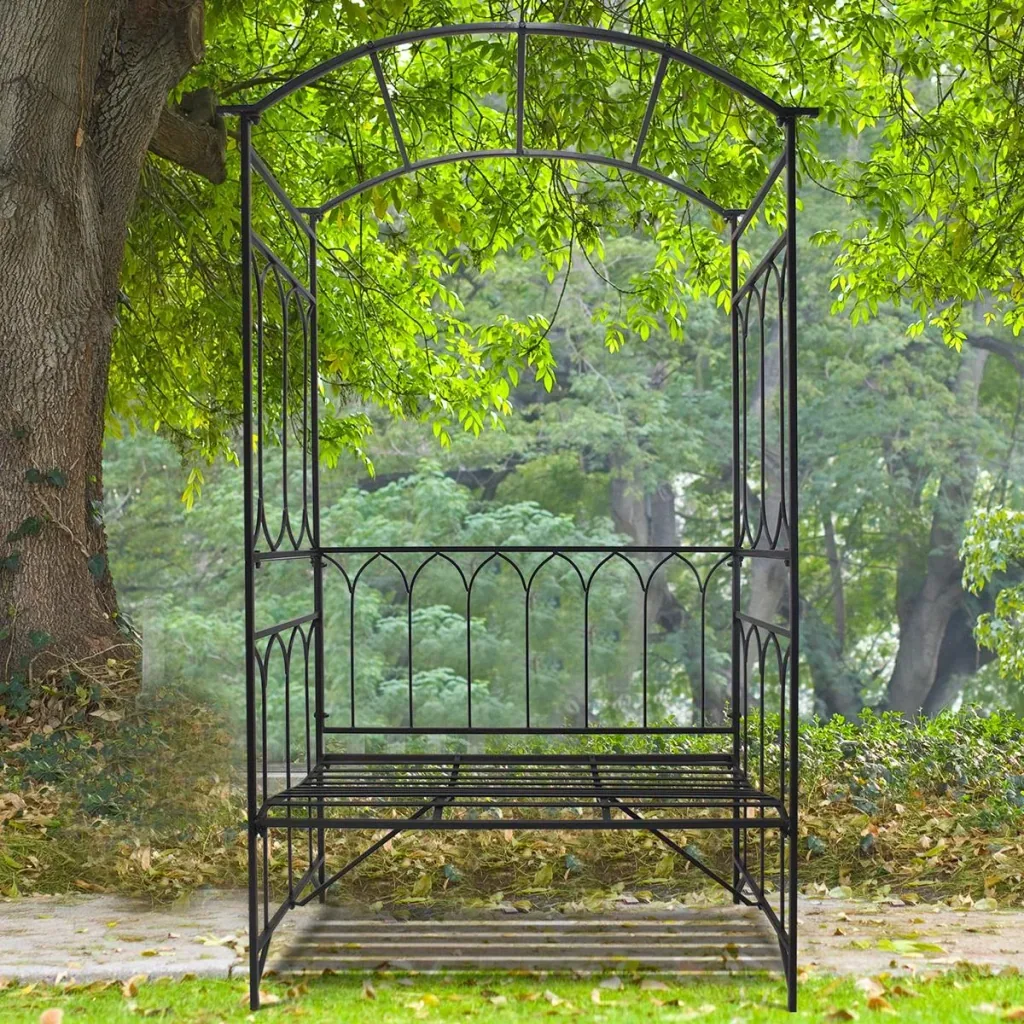 Gartenbank mit Rosenbogen schwarz