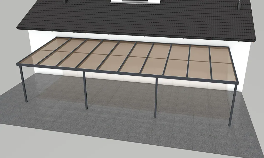 Terrassendach Premium, anthrazit, 10140 x 4060 mm - Acryl Stegplatten 16mm, bronze