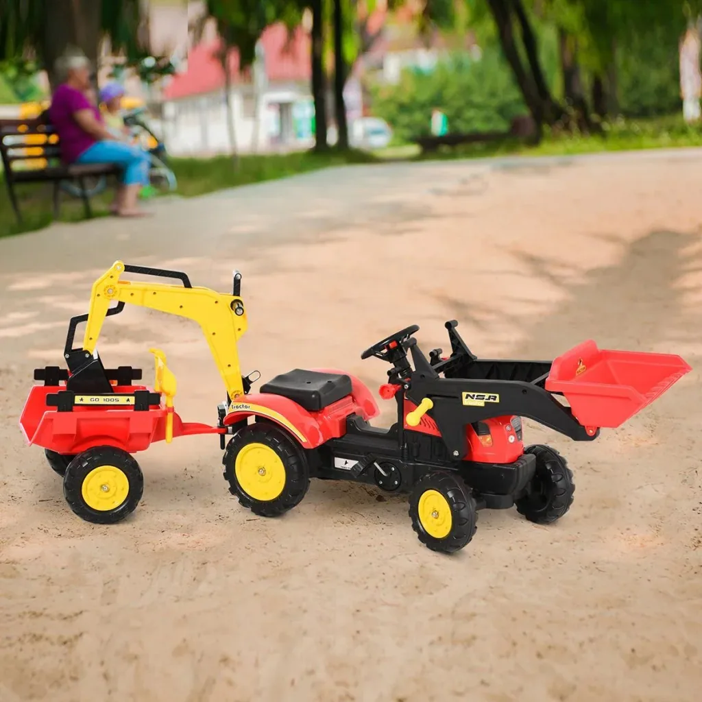 Trettraktor Tretauto Tretbagger mit Fontlader für 3-6 Jahre Bagger Kinder Stahl Kunststoff Rot 179 x 42 x 59 cm