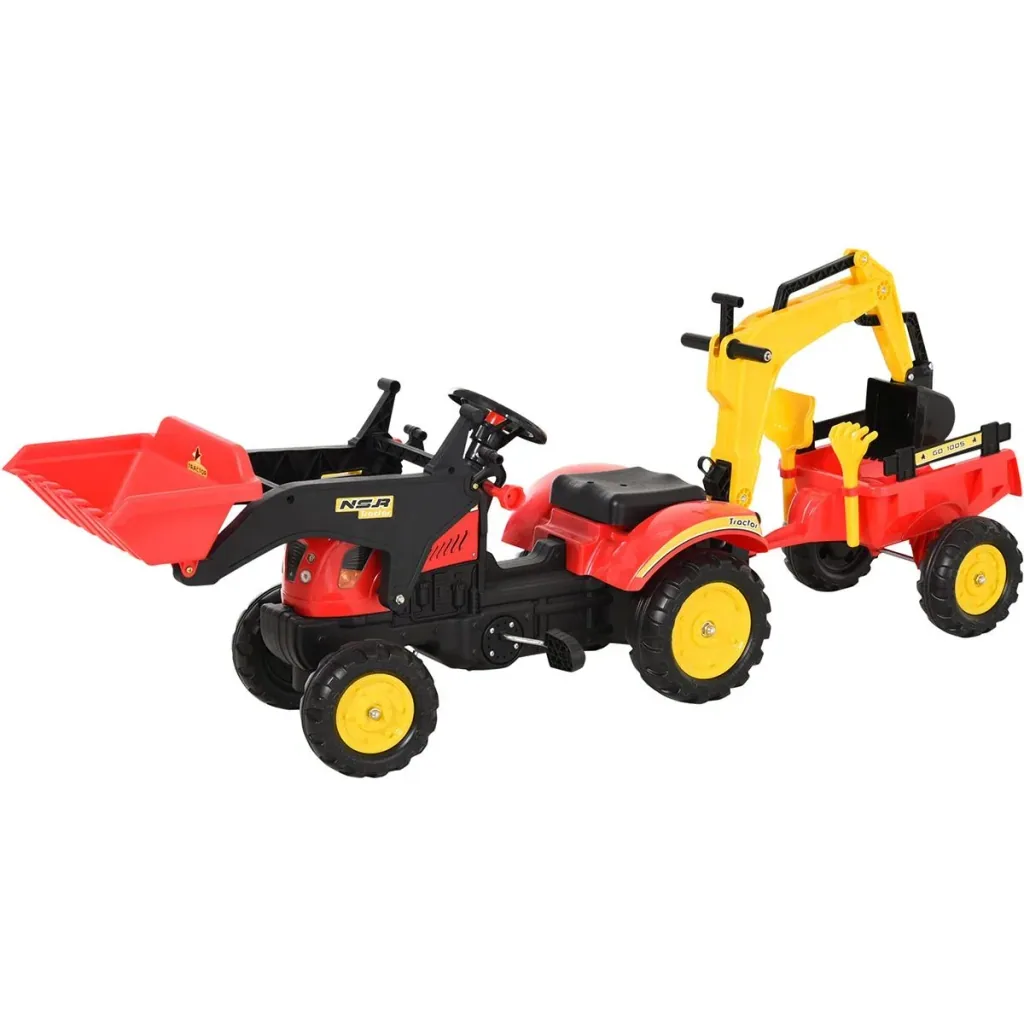 Trettraktor Tretauto Tretbagger mit Fontlader für 3-6 Jahre Bagger Kinder Stahl Kunststoff Rot 179 x 42 x 59 cm