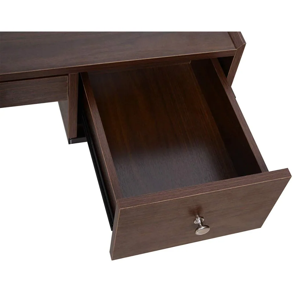 Schreibtisch Computertisch Bürotisch 3 x Schublade verstellbar Holz + Metall Walnuss + Schwarz 114 x 55 x 77 cm