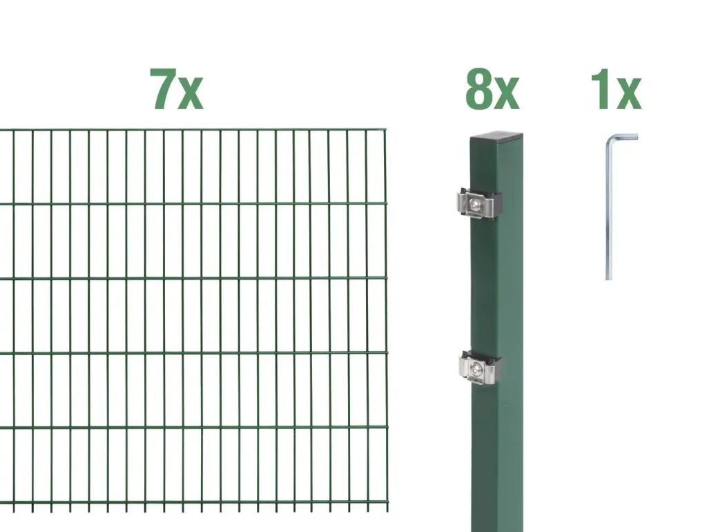 Doppelstabmattenzaun Komplettset, grün, Höhe 100 cm, Länge 14 m