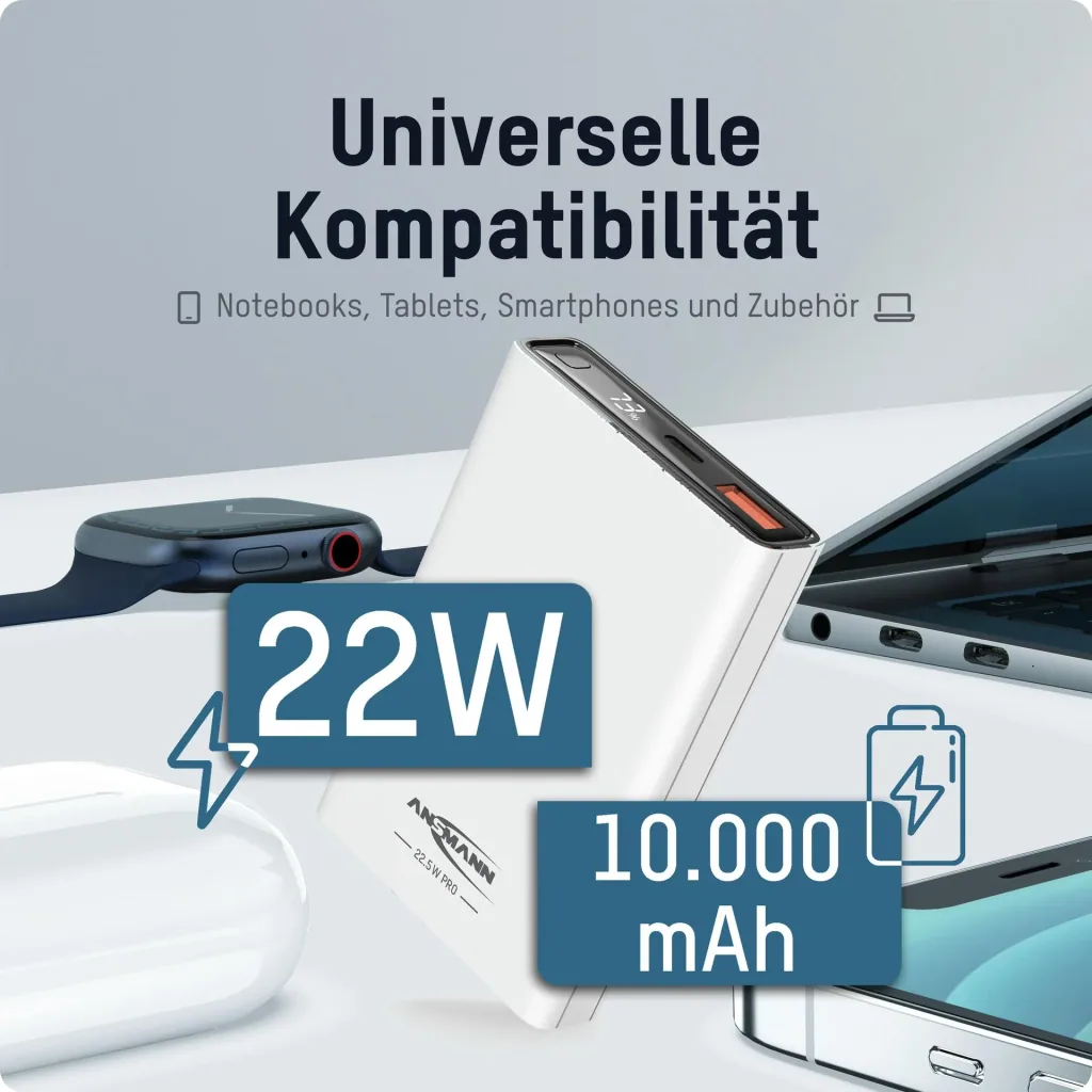 Powerbank 10000 PS222PD, Quick Charg 3.0 und Huawei Supercharge - weiß