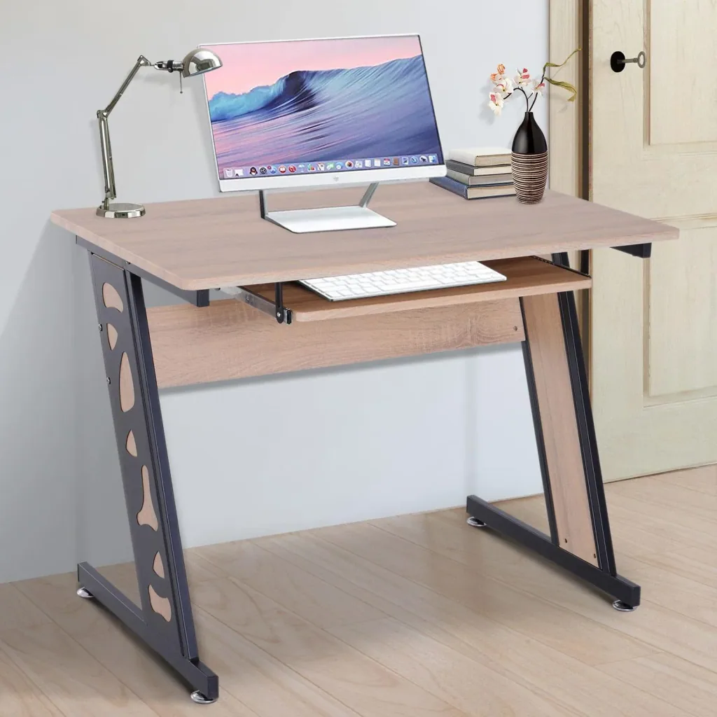 Computertisch PC-Tisch mit Tastaturauszug Schreibtisch Metall Eiche Schwarz 100 x 60 x 75,5 cm