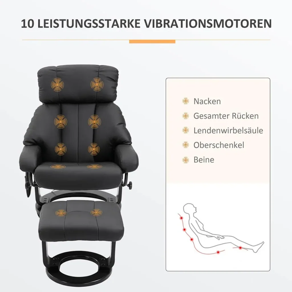 Massagesessel Fernsehsessel Sessel mit Hocker Massagefunktion samtartiges Polyester Schwarz 76 x 80 x 102 cm