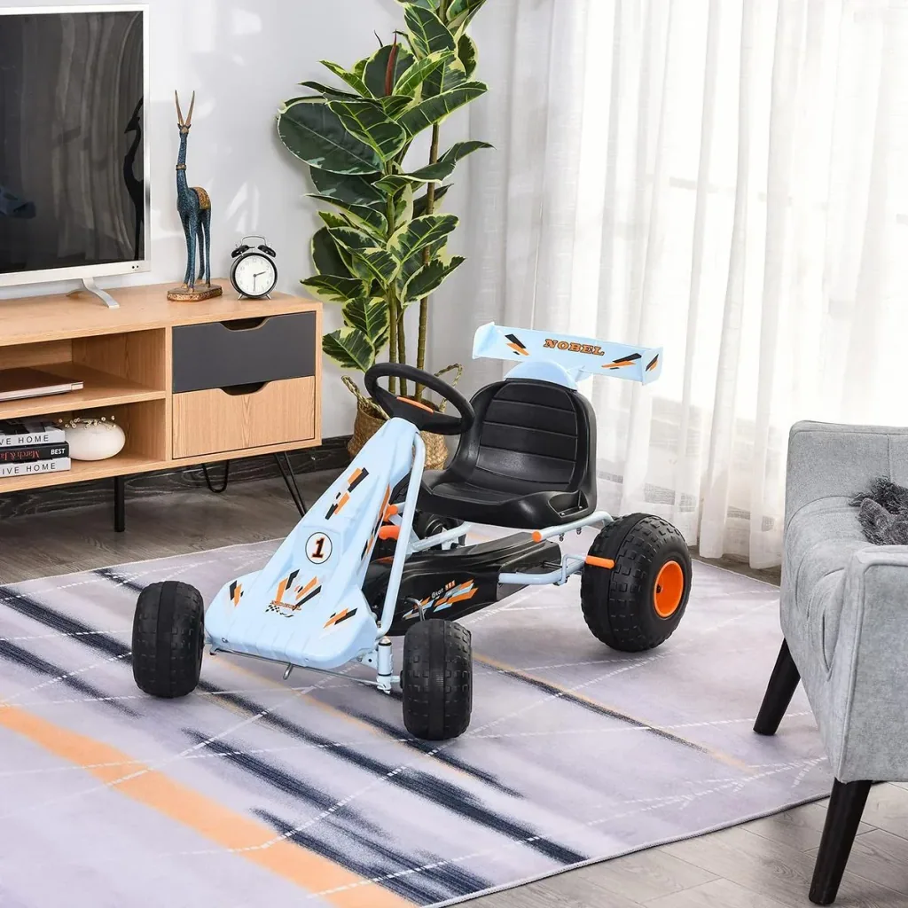 Go Kart Kinderfahrzeug Tretauto mit Pedal Bremsen Kinderspielzeug für 3-6 Jahre Stahl Hellblau 97 x 66 x 59 cm