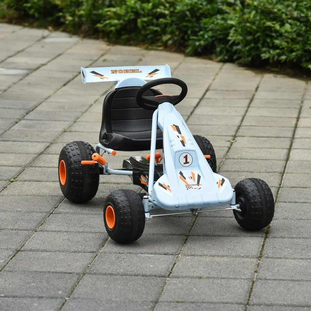Go Kart Kinderfahrzeug Tretauto mit Pedal Bremsen Kinderspielzeug für 3-6 Jahre Stahl Hellblau 97 x 66 x 59 cm