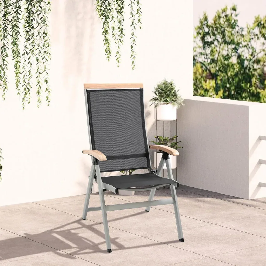 Gartenstuhl mit verstellbarer Rückenlehne - Aluminium/Mesh - Schwarz/Silber - 61 x 64 x 112 cm