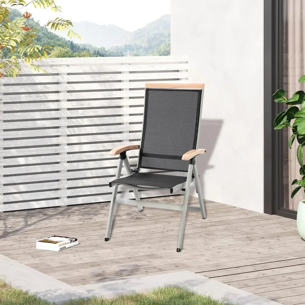 Gartenstuhl mit verstellbarer Rückenlehne - Aluminium/Mesh - Schwarz/Silber - 61 x 64 x 112 cm