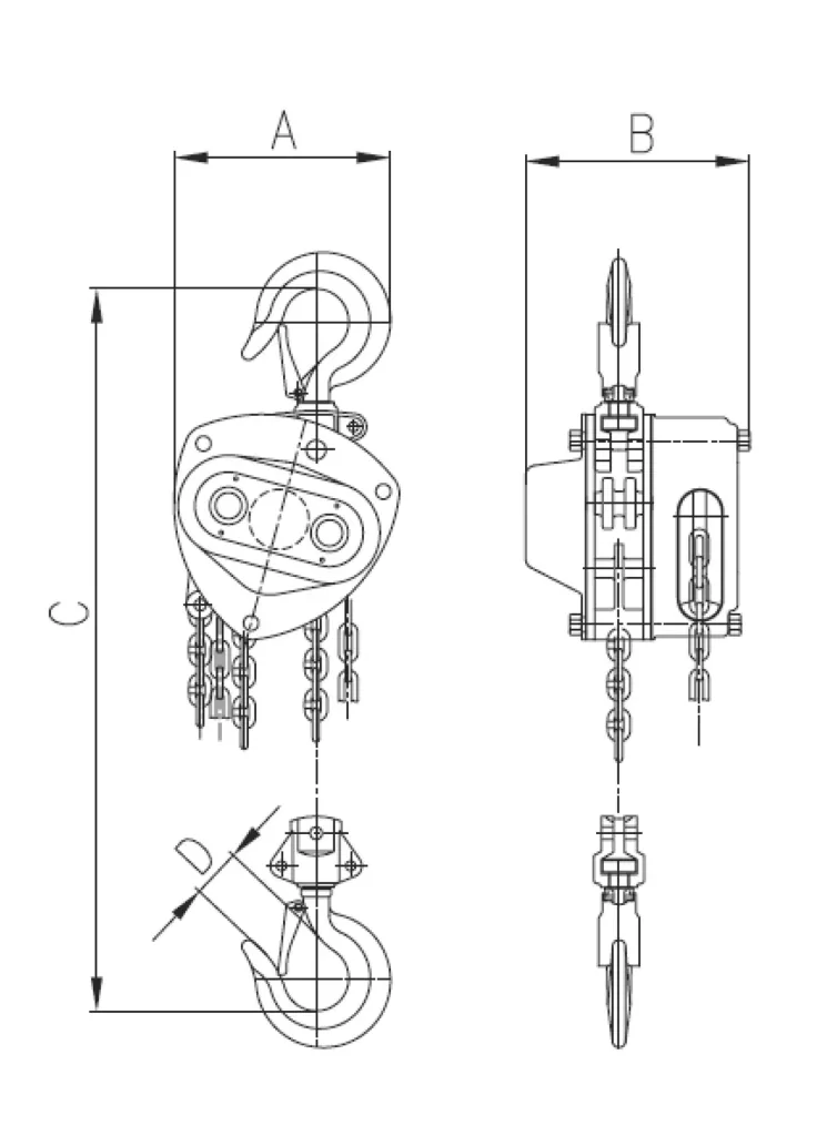 Stirnradflaschenzug Pullmaster-II 5,0, Tragfähigkeit 5000 kg, 2-strängig, Hub 3,0 m, Bedienlänge 2,5 m