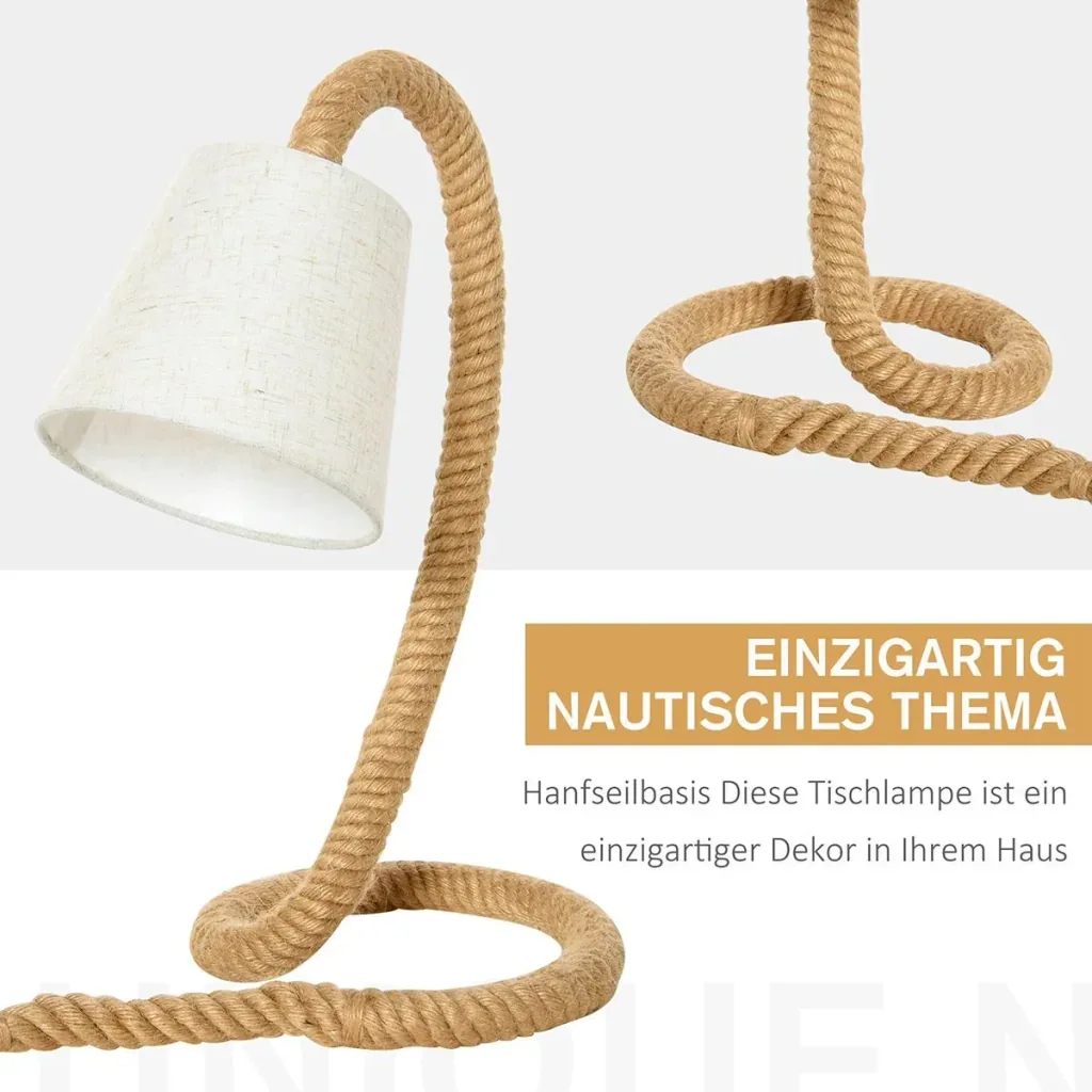 Tischlampe mit Hanfseilsockel beige