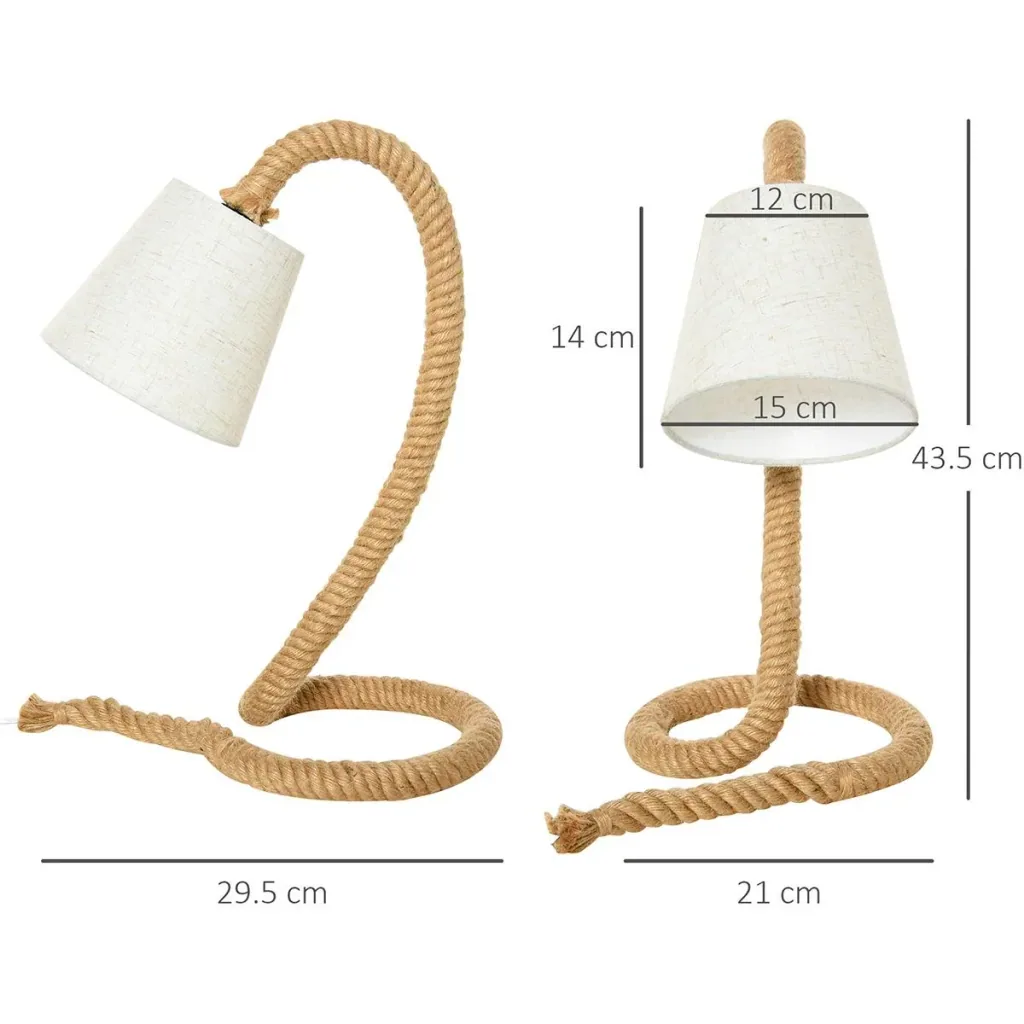 Tischlampe mit Hanfseilsockel beige