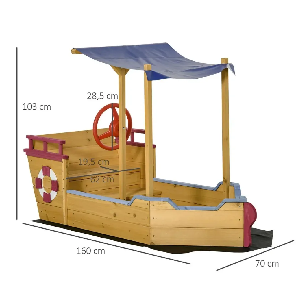 Sandkasten Schiff Design Matschekiste aus Holz für Kinder 3-8 Jahre Sandkiste Orange 160 x 70 x 103 cm