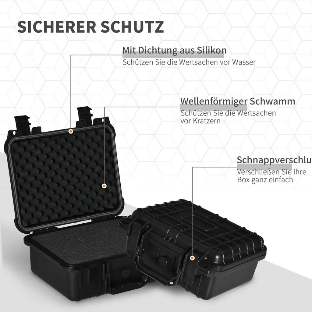 2er-Set Werkzeugkoffer Leer mit Werkzeugkiste Griff Schaumstoff wasserdicht Kunststoff Silikagel Schwarz 34 x 29 x 15 cm