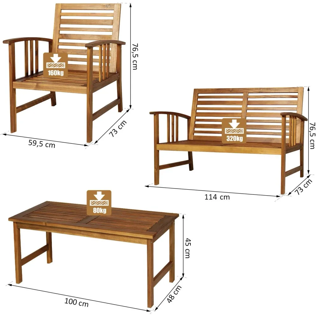 4er-Set Gartenmöbel Holz Sitzgruppe Garnitur Lounge mit Kissen Tisch Sessel Braun 3 4 Personen