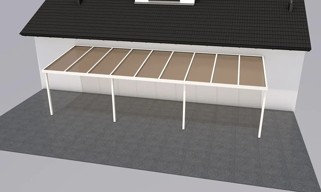 Terrassendach Premium, weiß, 9135 x 3060 mm - Polycarbonat Stegplatten 16 mm, bronze