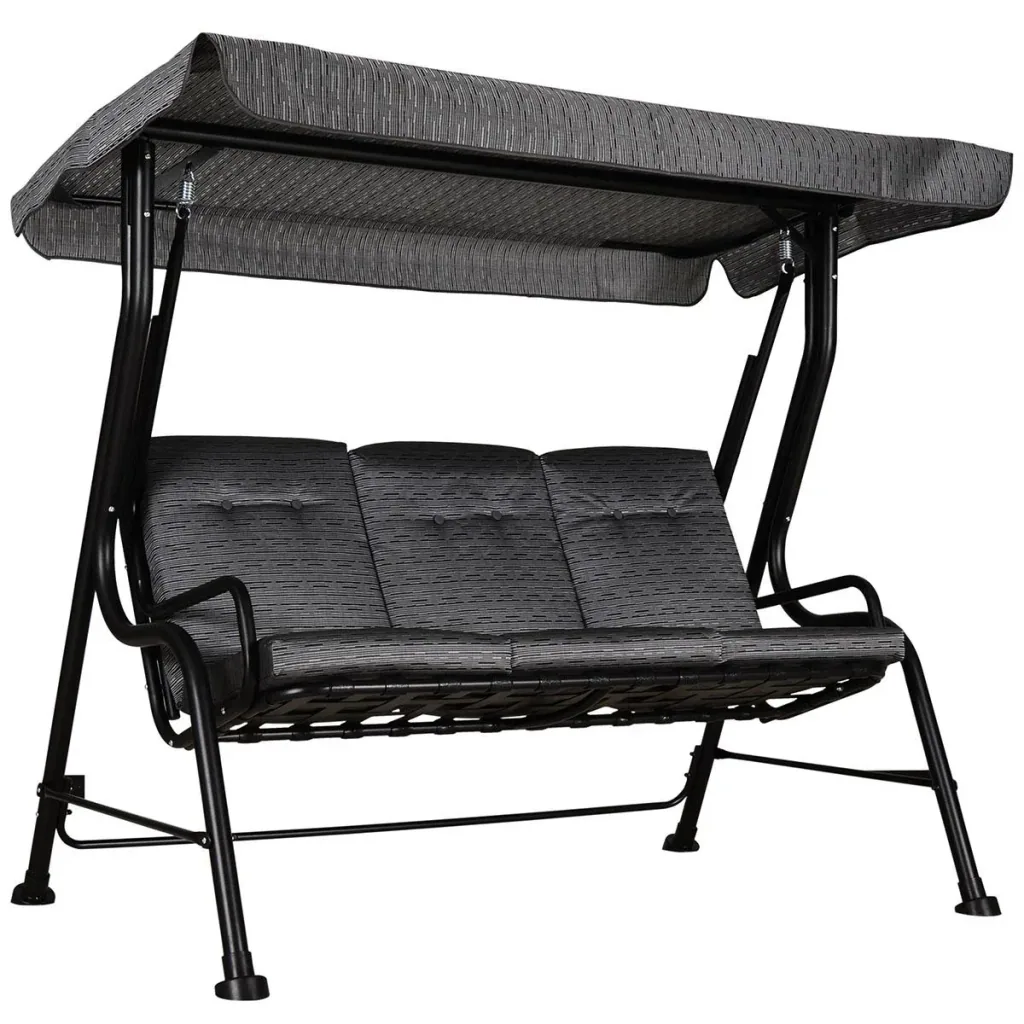 Hollywoodschaukel, 3-Sitzer Gartenschaukel, Verstellbares Sonnendach, Texteline Grau 200 x 120 x 170 cm