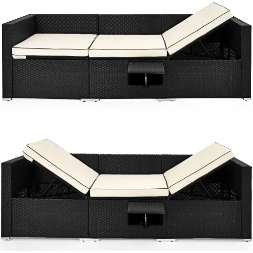 Korbsofa - Schwarz-Creme - 230x70x70cm