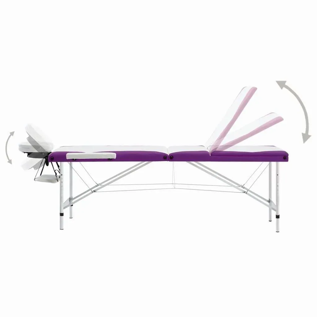 Klappbarer Massagetisch 3 Zonen Aluminium weiß und lila