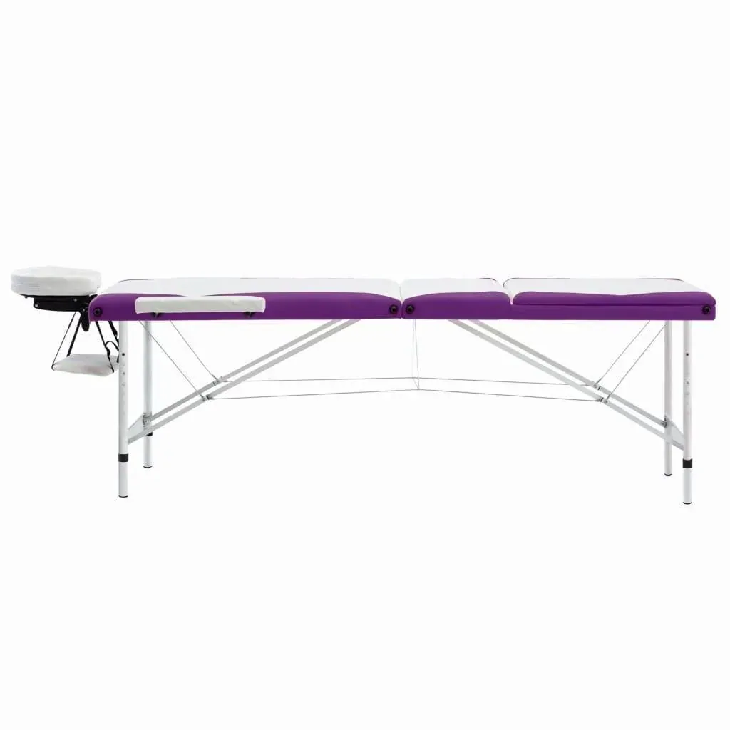 Klappbarer Massagetisch 3 Zonen Aluminium weiß und lila