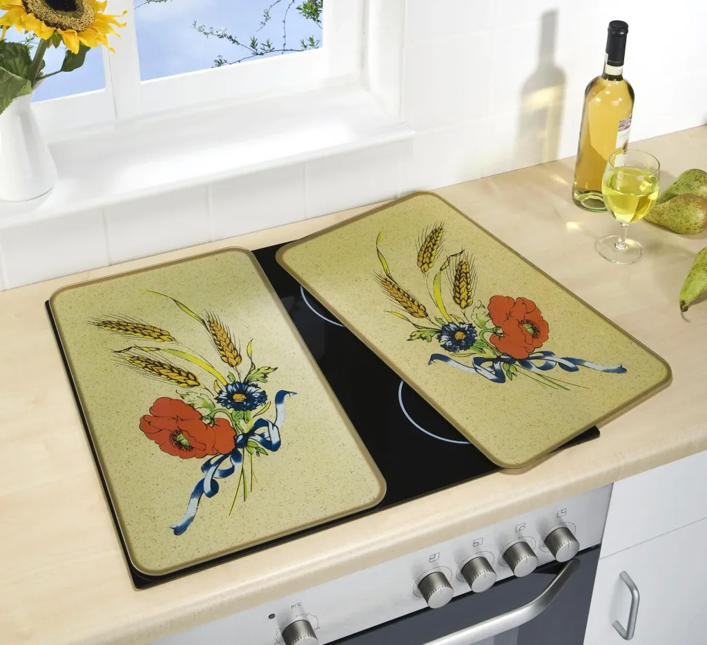 3 in 1 Herd-Abdeckplatten, Schneidbretter, Arbeitsplatten,Glas, Kornblumen-Design, je 52 x 30 cm, 2er-Set