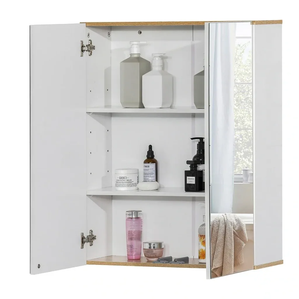 Spiegelschrank Wandschrank mit 3 Ablagen Schminkschrank Spanplatte Weiß 60 x 20,5 x 75 cm