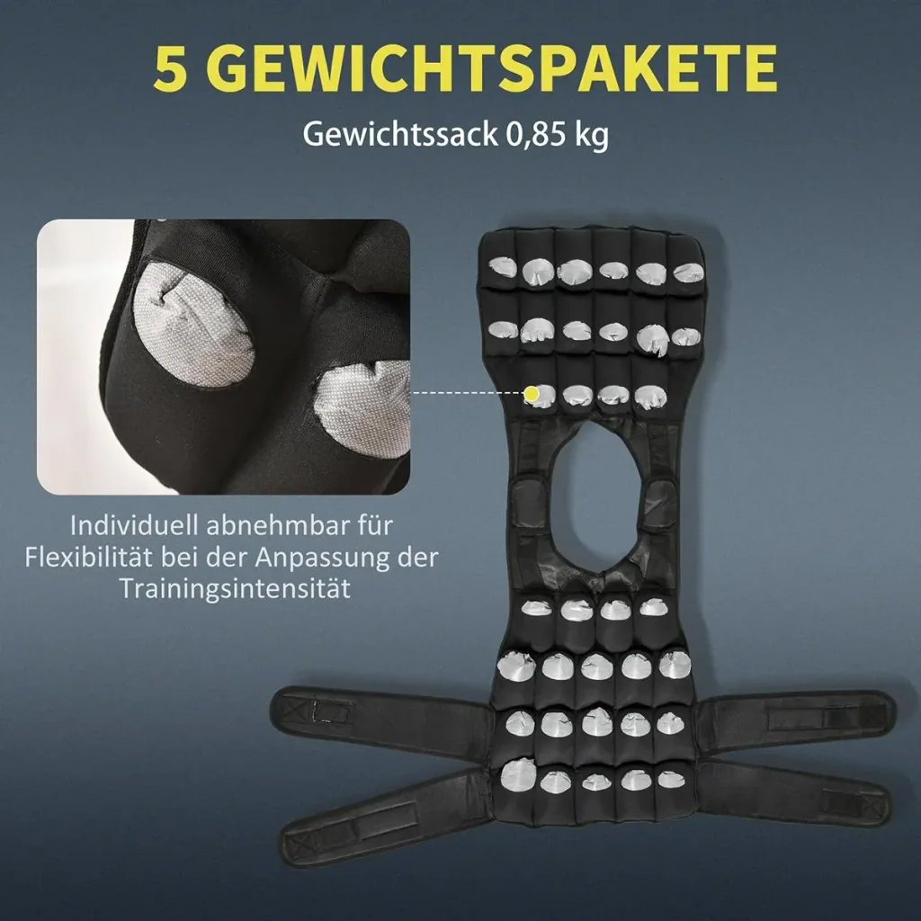 30 kg Gewichtsweste Trainingsweste mit 35 Gewichtssäcke Verstellbar Krafttraining Fitness Oxford Metall Schwarz 60 x 50