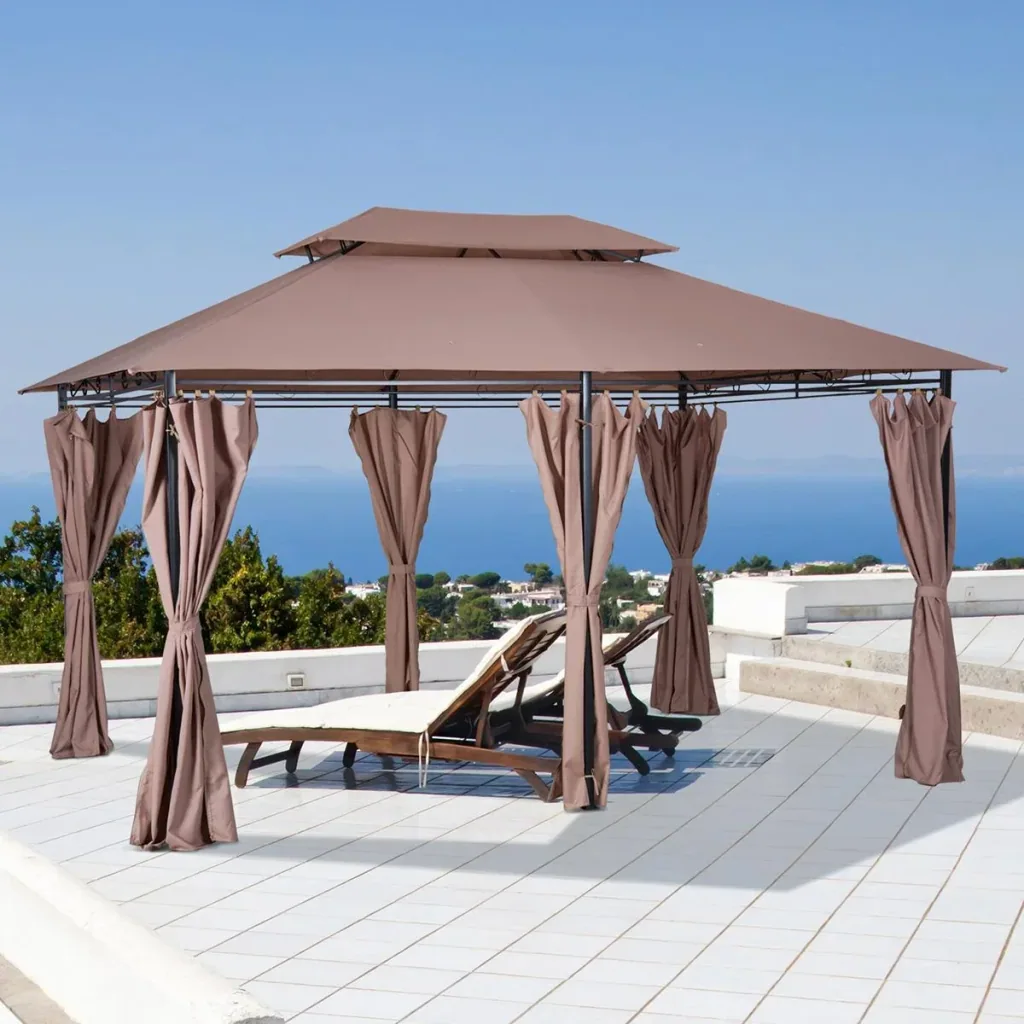 Pavillon Gartenpavillon Partyzelt Gartenzelt Festzelt Doppeldach 3x4m Schwarz+Kaffee