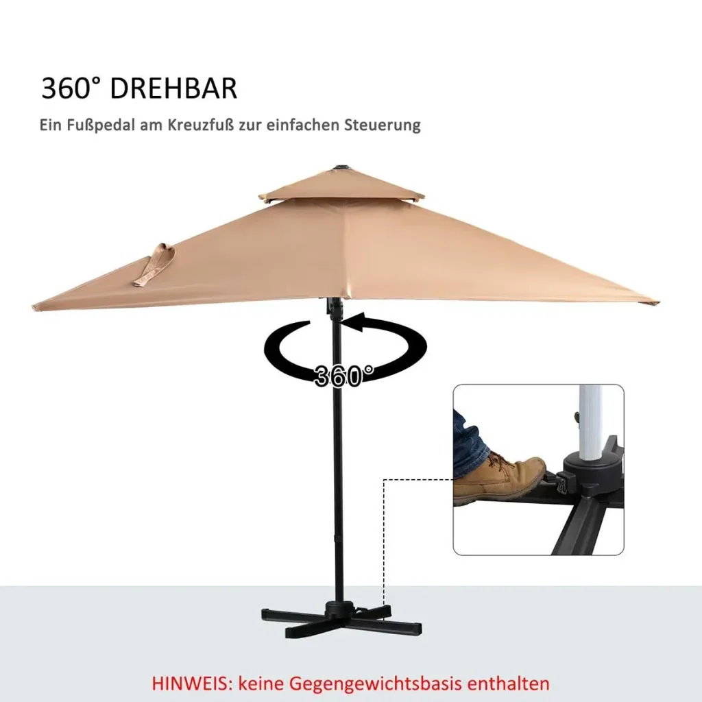 Sonnenschirm 3x3m Gartenschirm Alu Terrassenschirm 360 grad schwenkbar Khaki