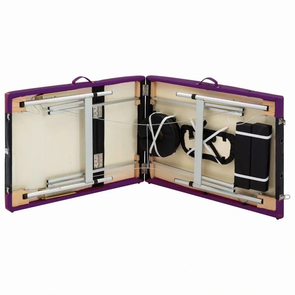 Klappbarer Massagetisch mit 3 Zonen (Aluminium, schwarz und lila)