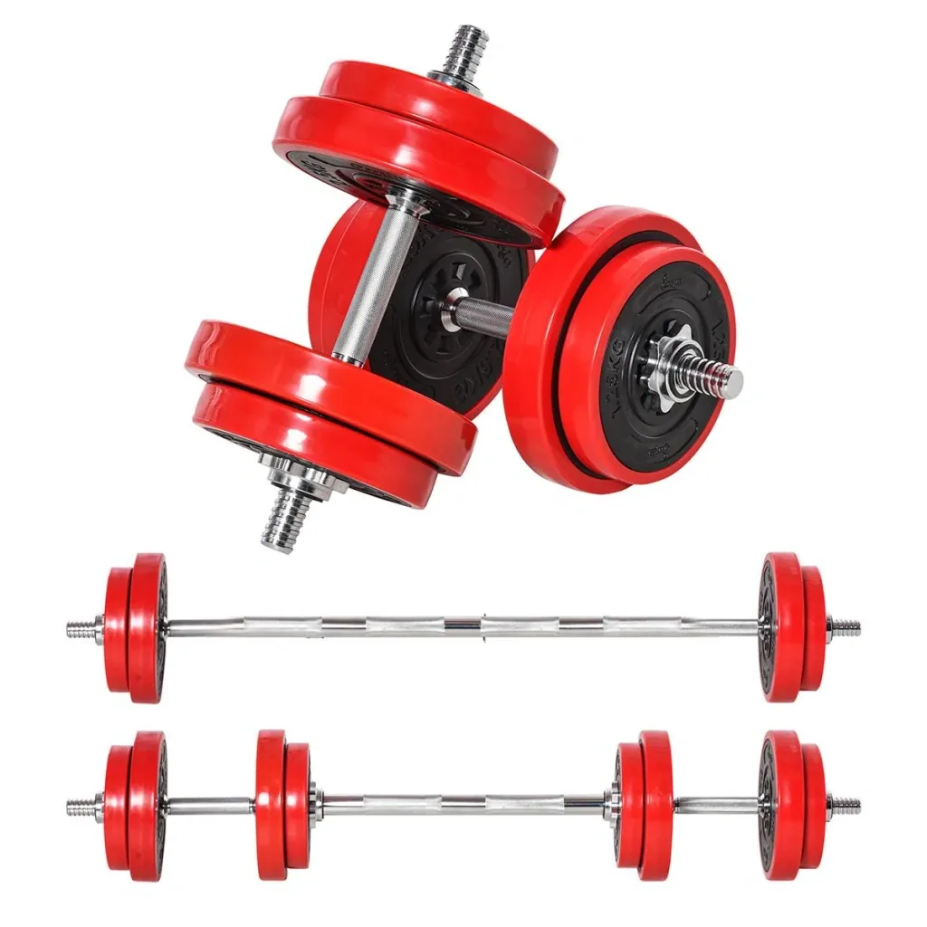 Hantelset 20/30KGS 2-IN-1 Hanteln&Langhanteln verstellbar Gewichtheben für Zuhause Fitness Muskel Rot+Schwarz 21,5 x 21,