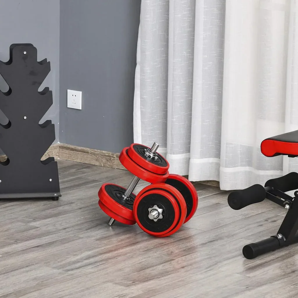 Hantelset 20/30KGS 2-IN-1 Hanteln&Langhanteln verstellbar Gewichtheben für Zuhause Fitness Muskel Rot+Schwarz 21,5 x 21,