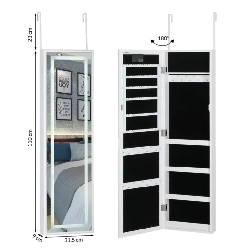 LED-Schmuckschrank weiß 31,5x9x110cm hängend