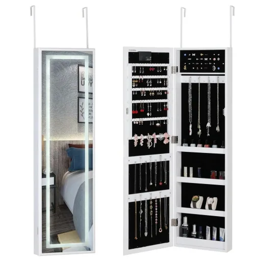 LED-Schmuckschrank weiß 31,5x9x110cm hängend