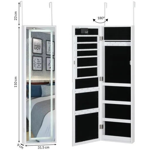 LED-Schmuckschrank weiß 31,5x9x110cm hängend