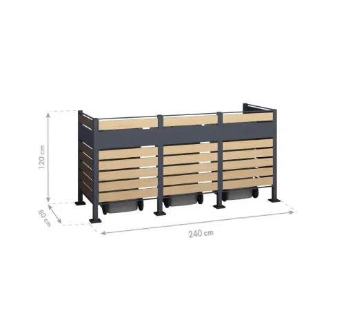 Mülltonnenverkleidung Planum 3er Box, 120 cm, holzoptik