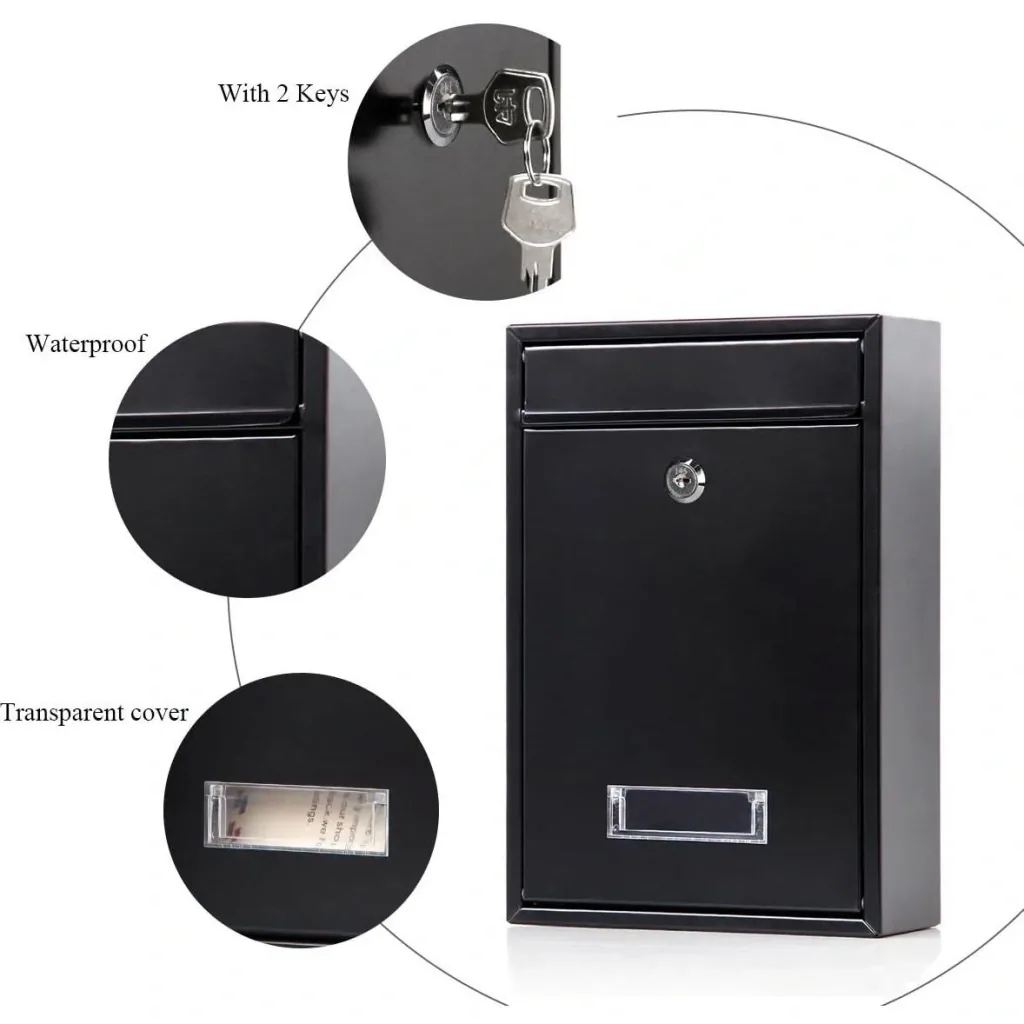 NL Briefkasten mit 2 Tasten - schwarz - 360x260x80 mm