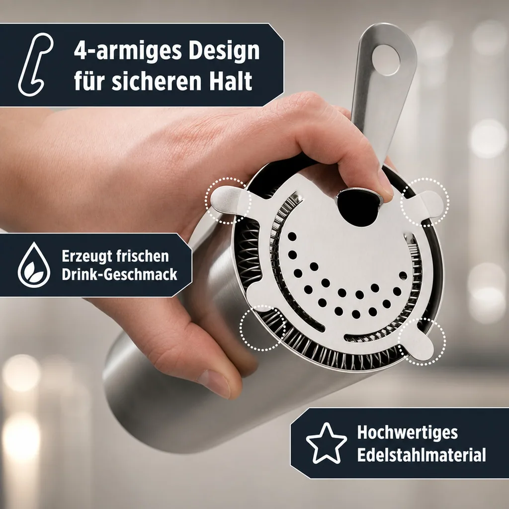 Barsieb & Cocktailsieb aus Edelstahl (18/10) - Für perfekte Cocktails & Drinks