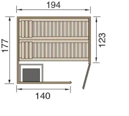 Elementsauna KIRUNA 2 Glastür mit 230V 4,5 KW OS-Ofen